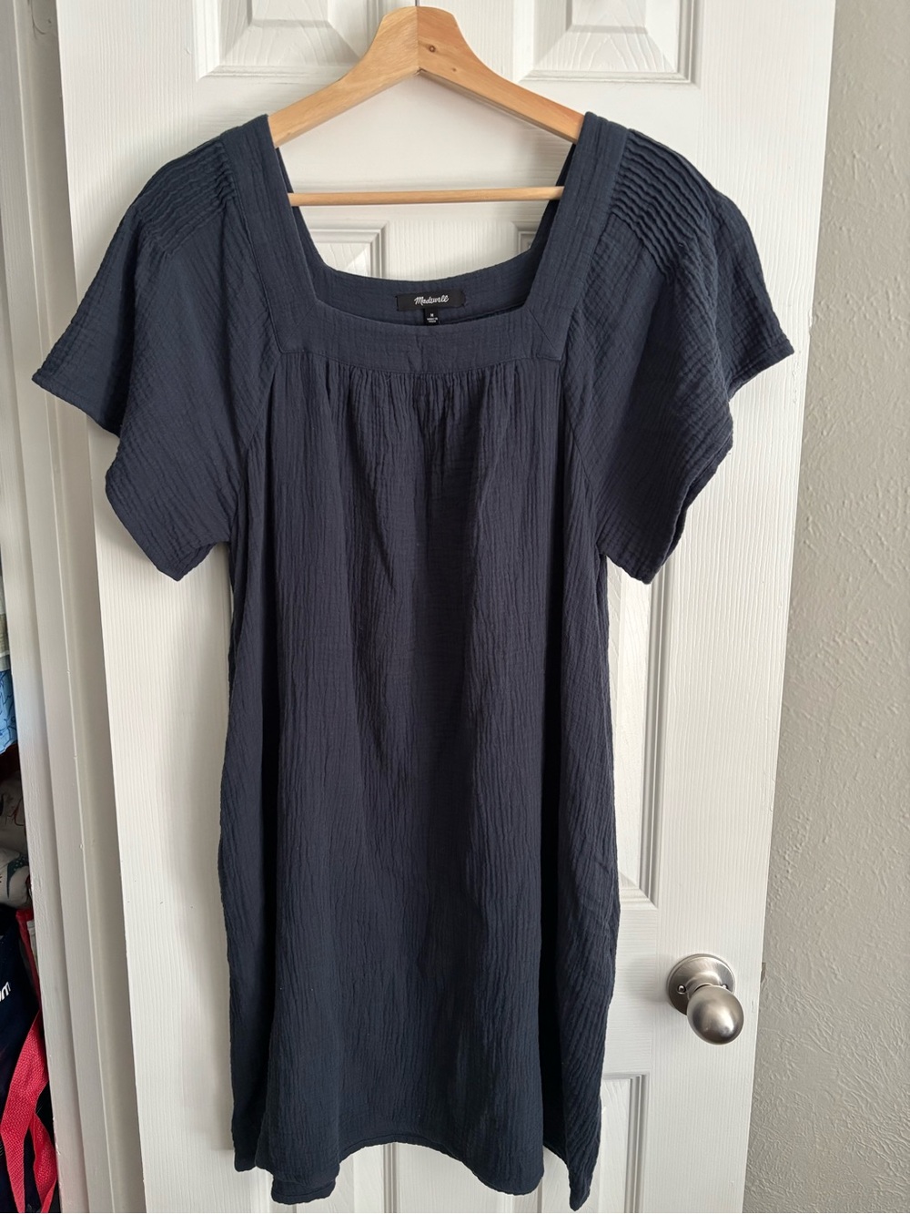 Madewell Dark Navy Square-Neck Short Sleeve Dress